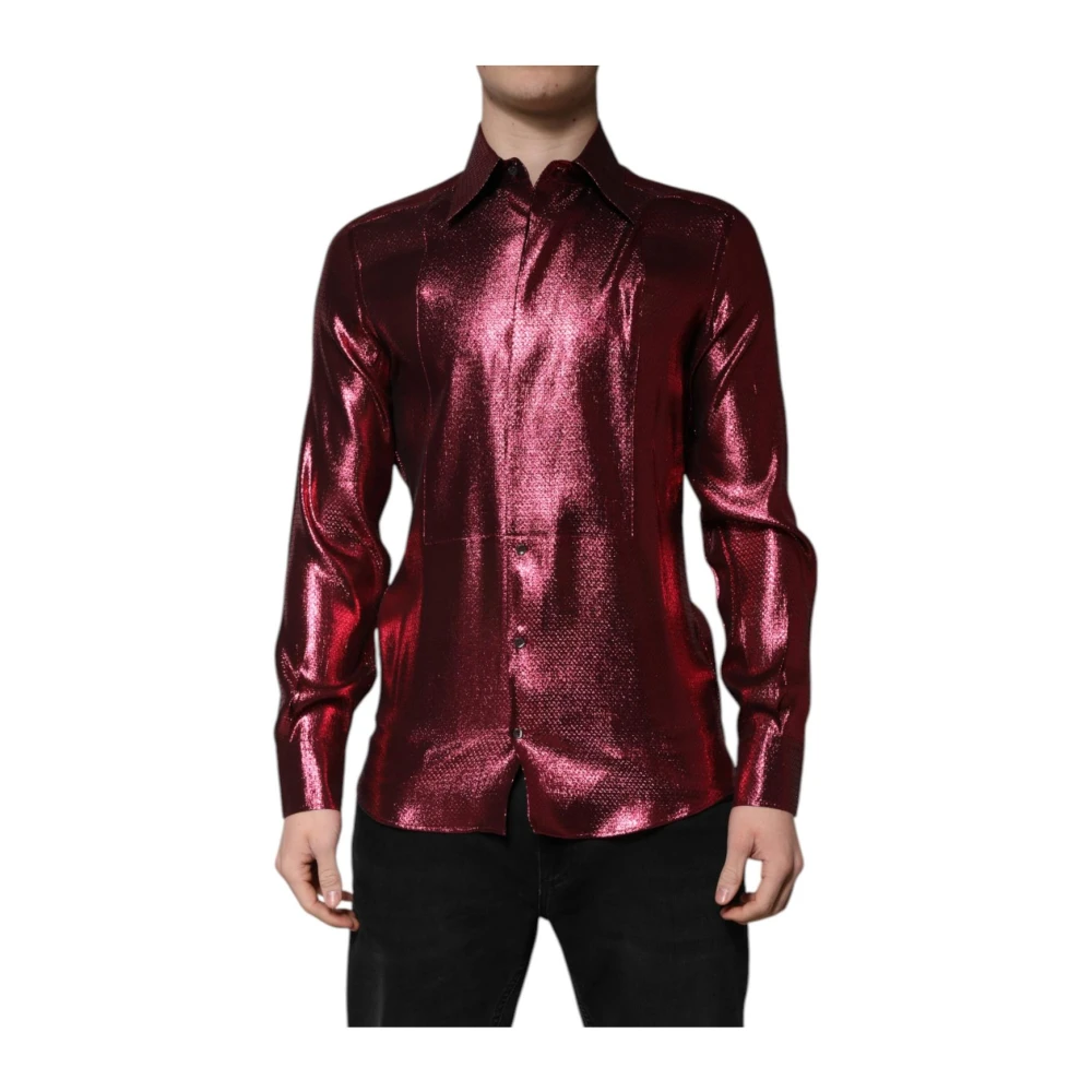 Dolce & Gabbana Men's Red Casual Shirts,, Metallic Gold Formal Shirt Silk Lining 4XS