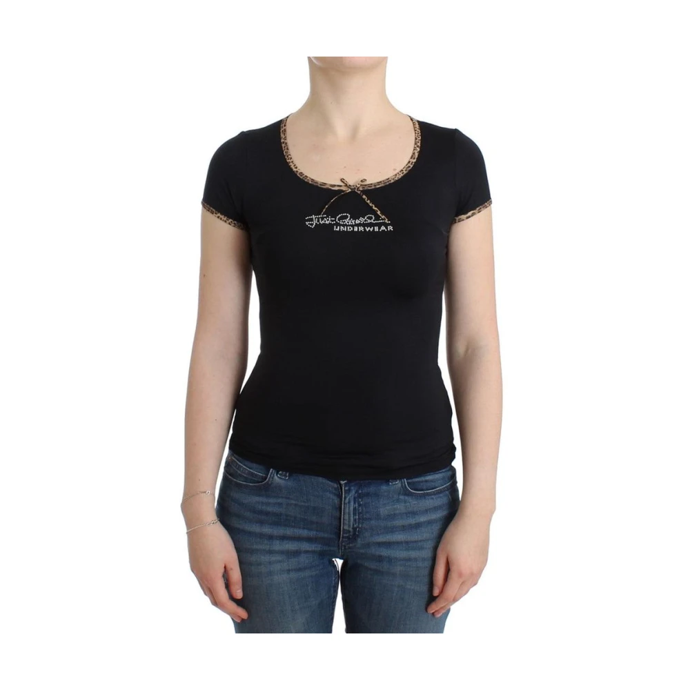 Roberto Cavalli Zwart Nylon Top T-shirt Black Dames