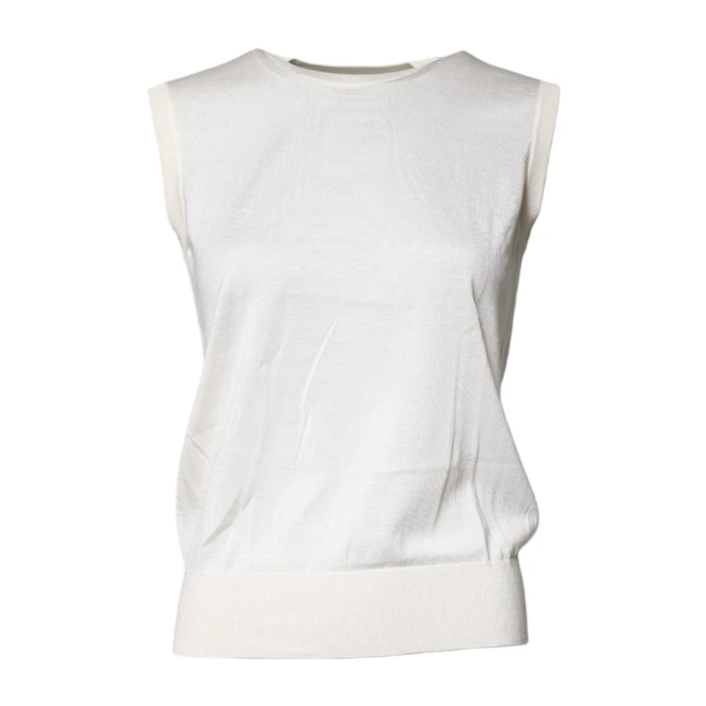 Dolce & Gabbana Women's Beige Silk Round Neck Tank Top - Sleeveless Tops - M - Tops