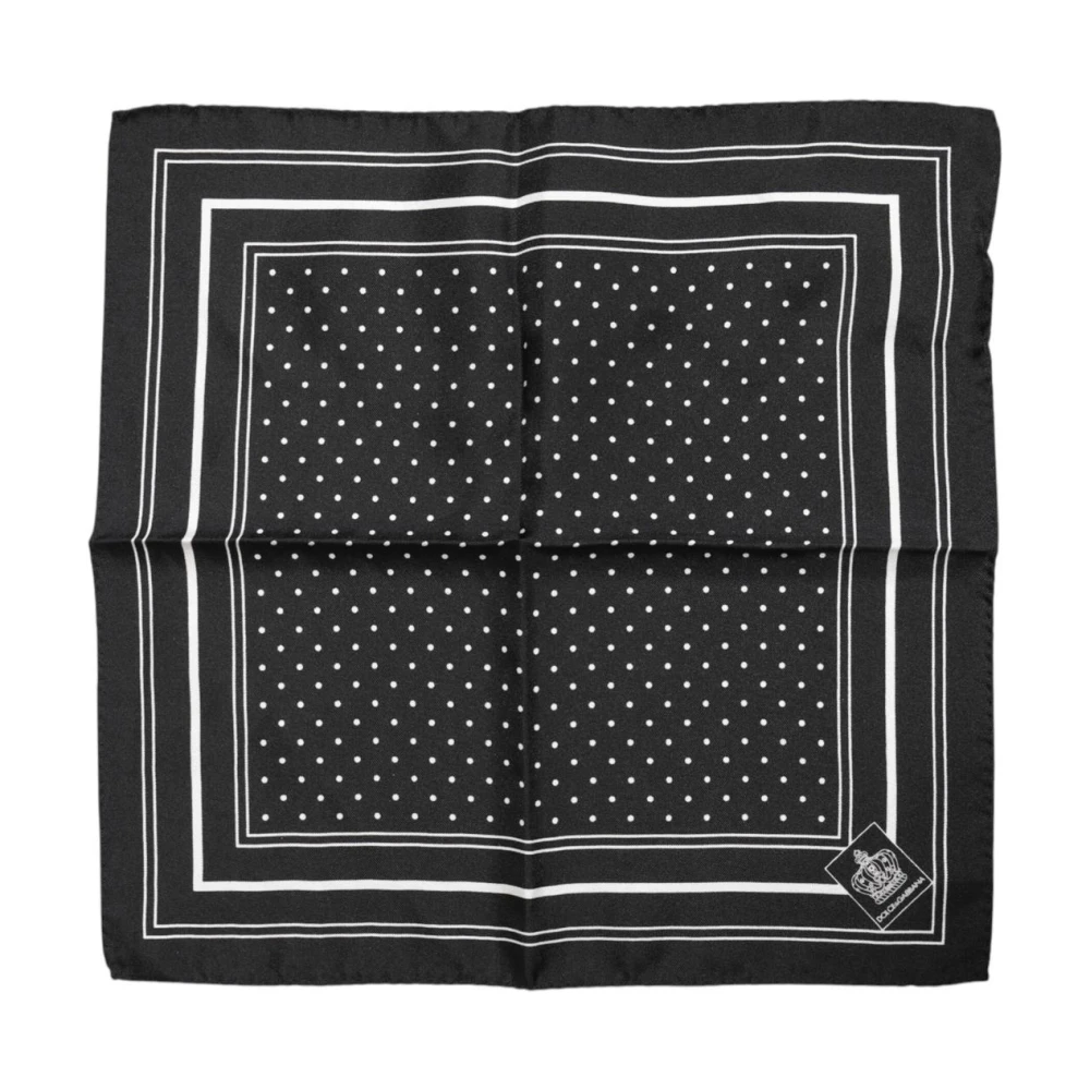 Dolce & Gabbana Polka Dot Silk Scarf With Logo - Male - Silk Scarves - Black - One Size - Accessories