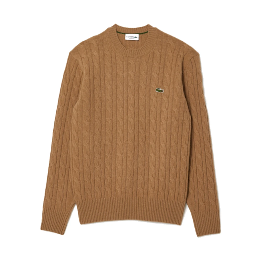 Lacoste Wollen Kabeltrui Beige Heren