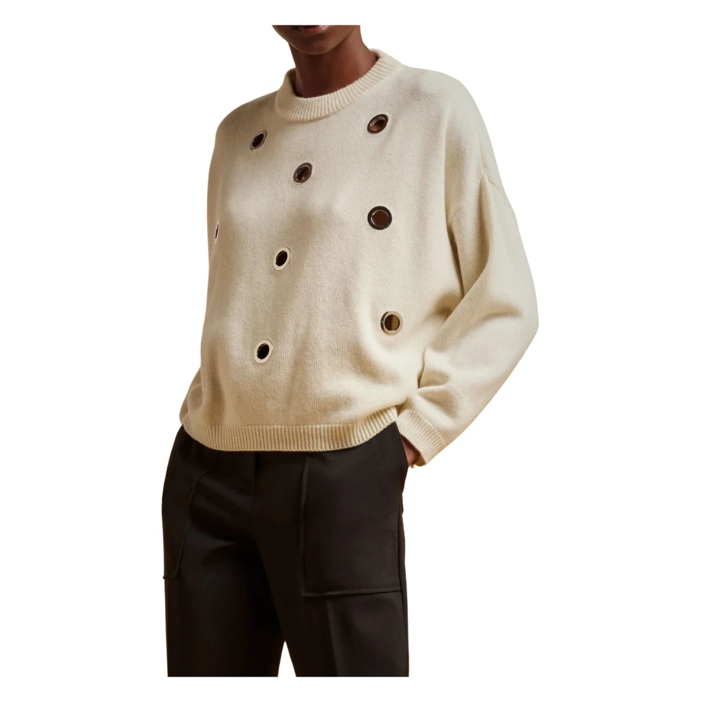 Liviana Conti Kasjmier Crewneck Sweater met Zilveren Oogjes White Dames