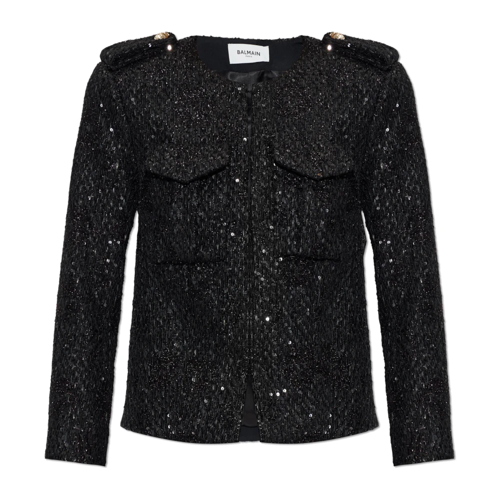 Balmain Donna Nero Giacca In Tweed Con Paillettes - Immagine 2