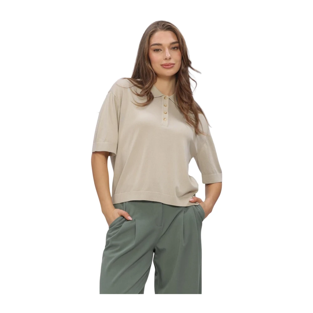 Moss Copenhagen Damen Beige Polo-Shirt Terine - Bild 3