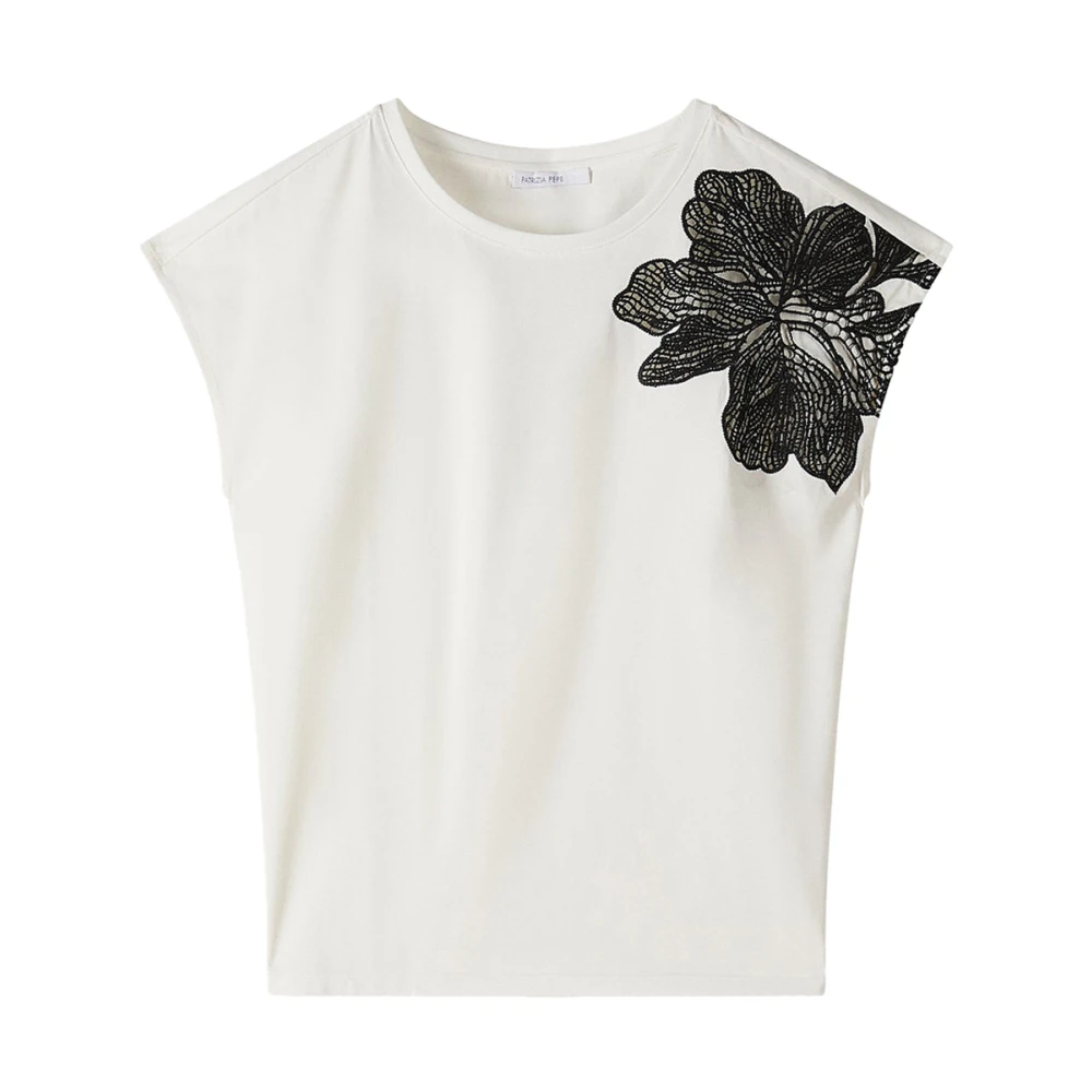 Patrizia Pepe Femme Blanc - T-Shirt À Appliqués De Fleurs - Tops - Taille: 40 Fr