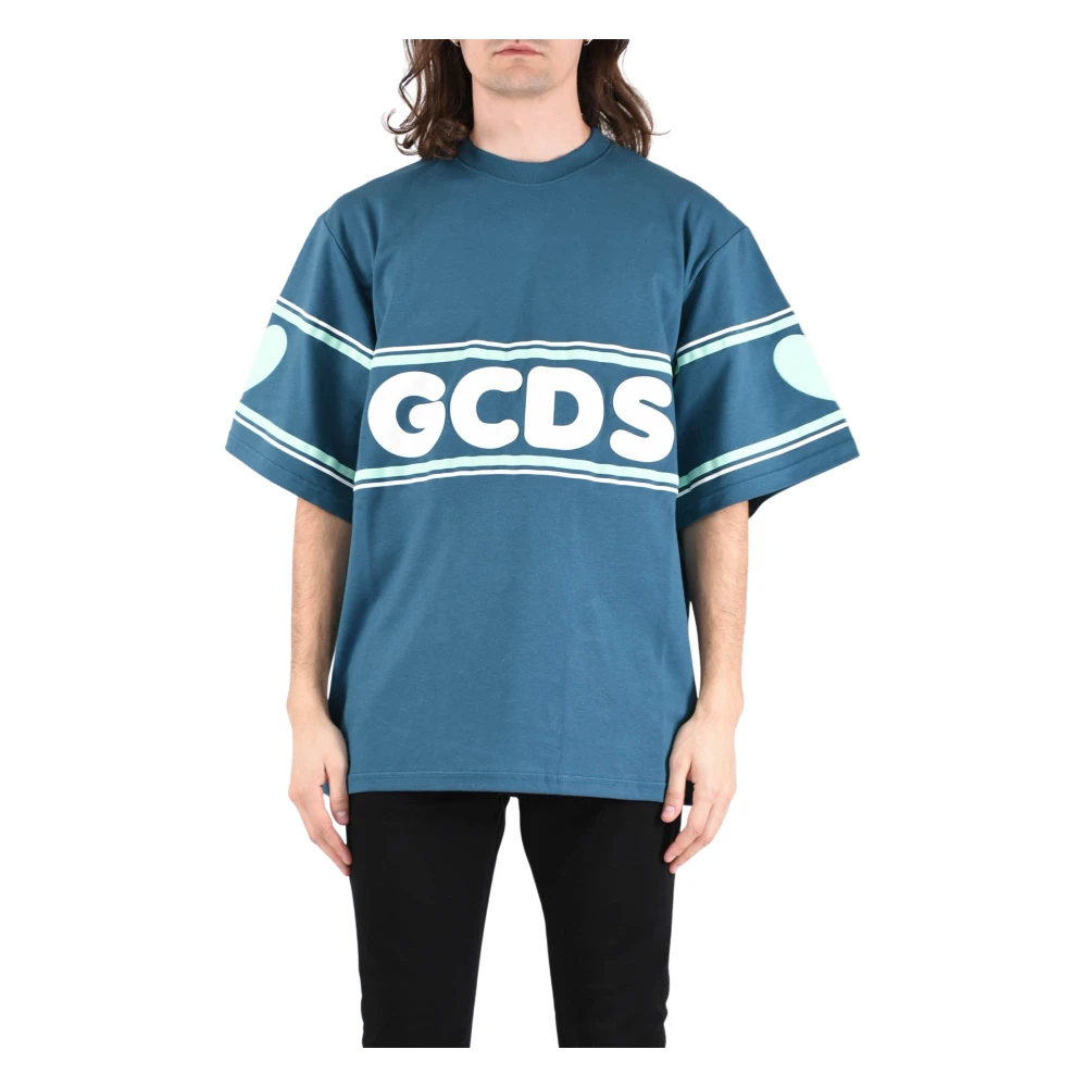 Gcds Logo Katoenen T-shirt Blue Heren