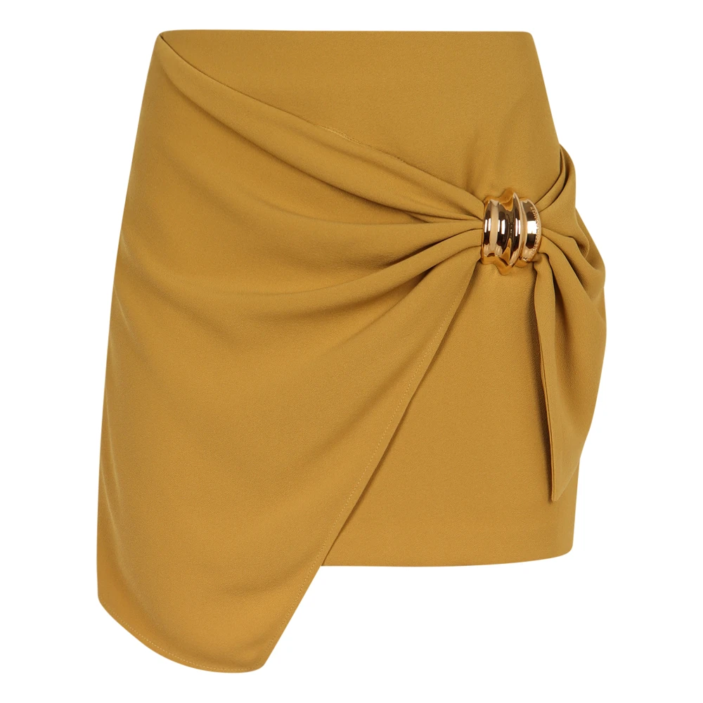 Elisabetta Franchi Asymmetrisk Crepe Mini Kjol med Guldtonsdetalj Yellow, Dam