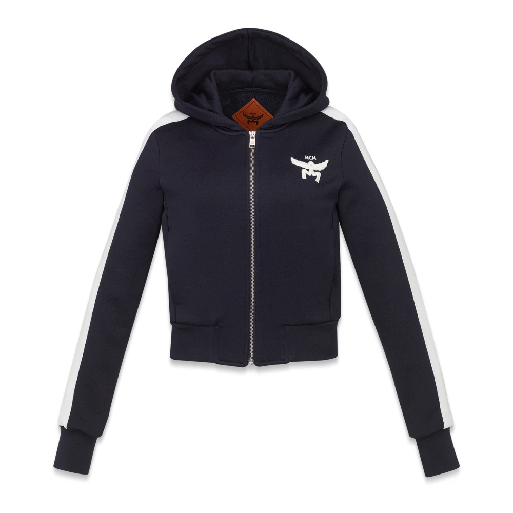 MCM Hoodie Essential van badstof met rits en logo Blue Dames