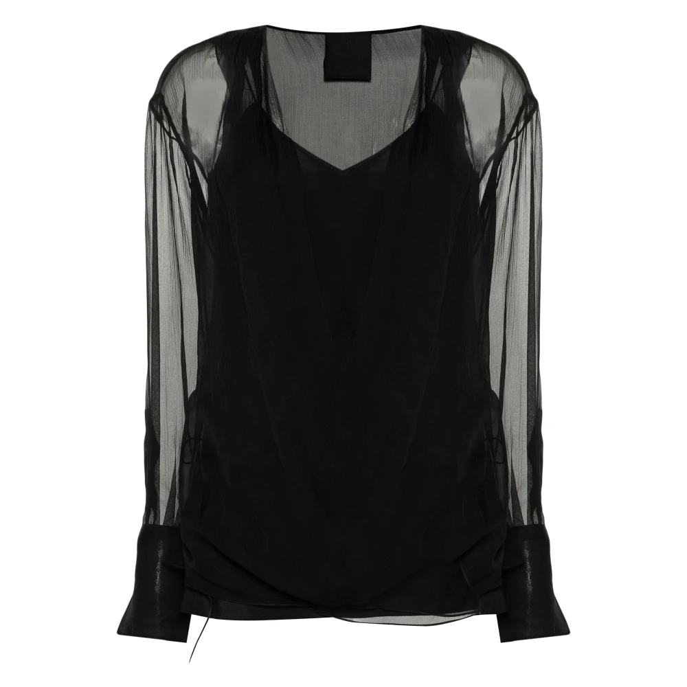 Givenchy Zwarte Zijden Chiffon Wrap Blouse Black Dames