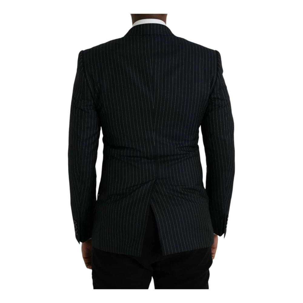 Dolce & Gabbana Zwart Gestreepte Double Breasted Coat Blazer Black Heren