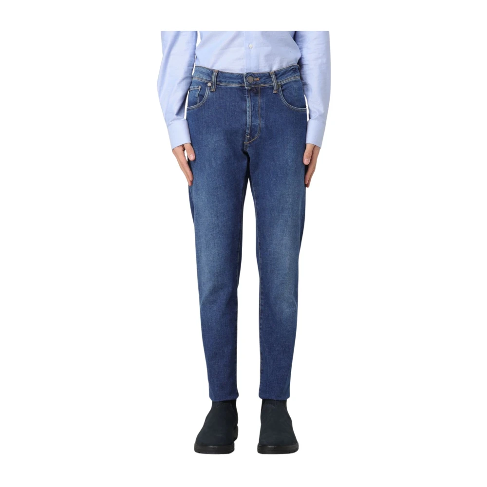 Incotex Men's Blue Denim Straight Washed Jeans