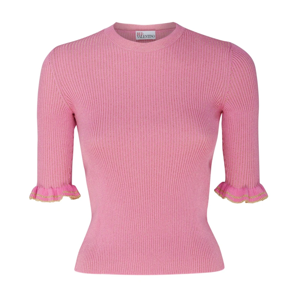 RED Valentino Rosa Rynkad Detalj Stickad Topp Pink, Dam