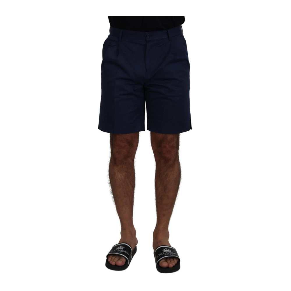 Dolce & Gabbana Men's Blue Navy Chino Shorts With Logo Details