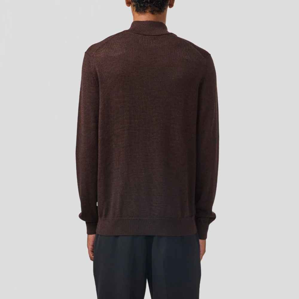 Nn07 Merino Wol Zip Mock Polo Shirt Brown Heren