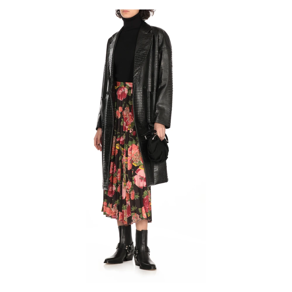Junya Watanabe Zwarte Bloemen Plooirok Multicolor Dames