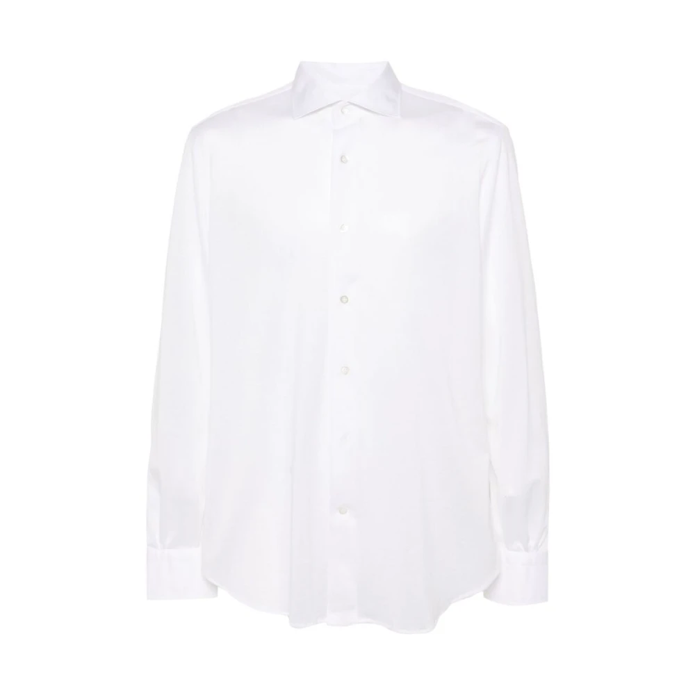 Mazzarelli Witte Katoenen Knoopshirt White Heren