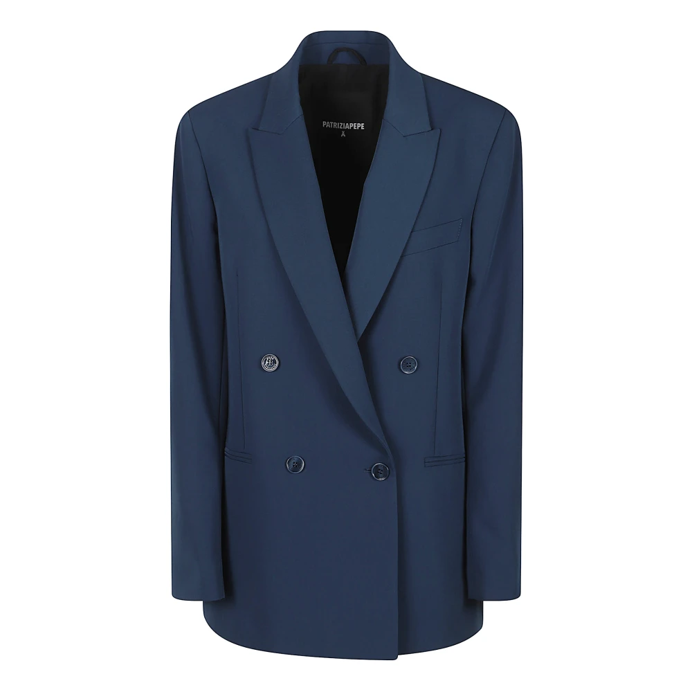 Patrizia Pepe Vrouw Blue,Black Oversized Double-Breasted Blazer,Double-Breasted Jacket