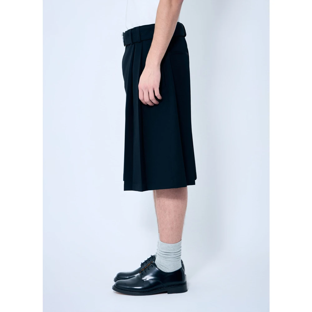 Jil Sander Wollen Twill Geplooide Shorts met Riem Black Heren