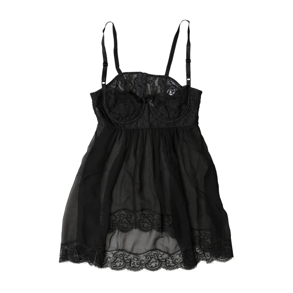 Dolce & Gabbana Women's Black Silk Floral Lace Lingerie Top