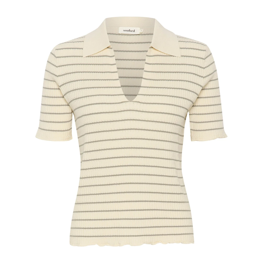 Soaked in Luxury Gestreept Gebreid T-shirt Wit Schaduw Beige Dames