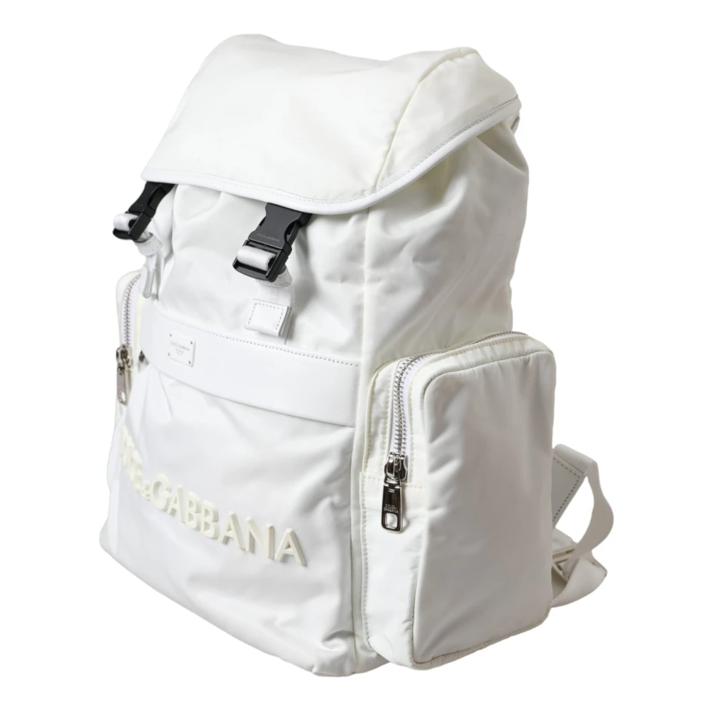 Dolce & Gabbana Witte Nylon-Gummi-Logo Rugzak Tas White Unisex