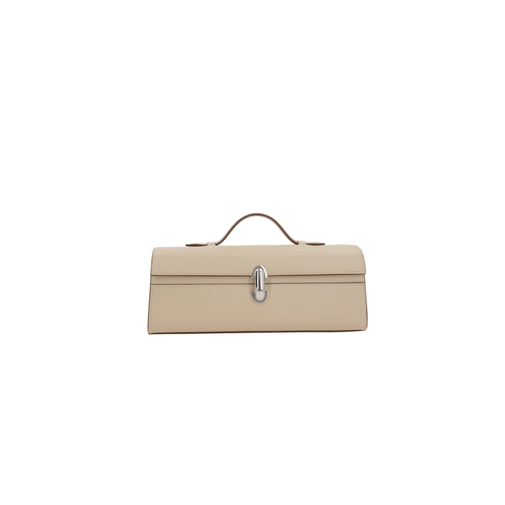 Savette Beige leren handtas met draaislot White Dames