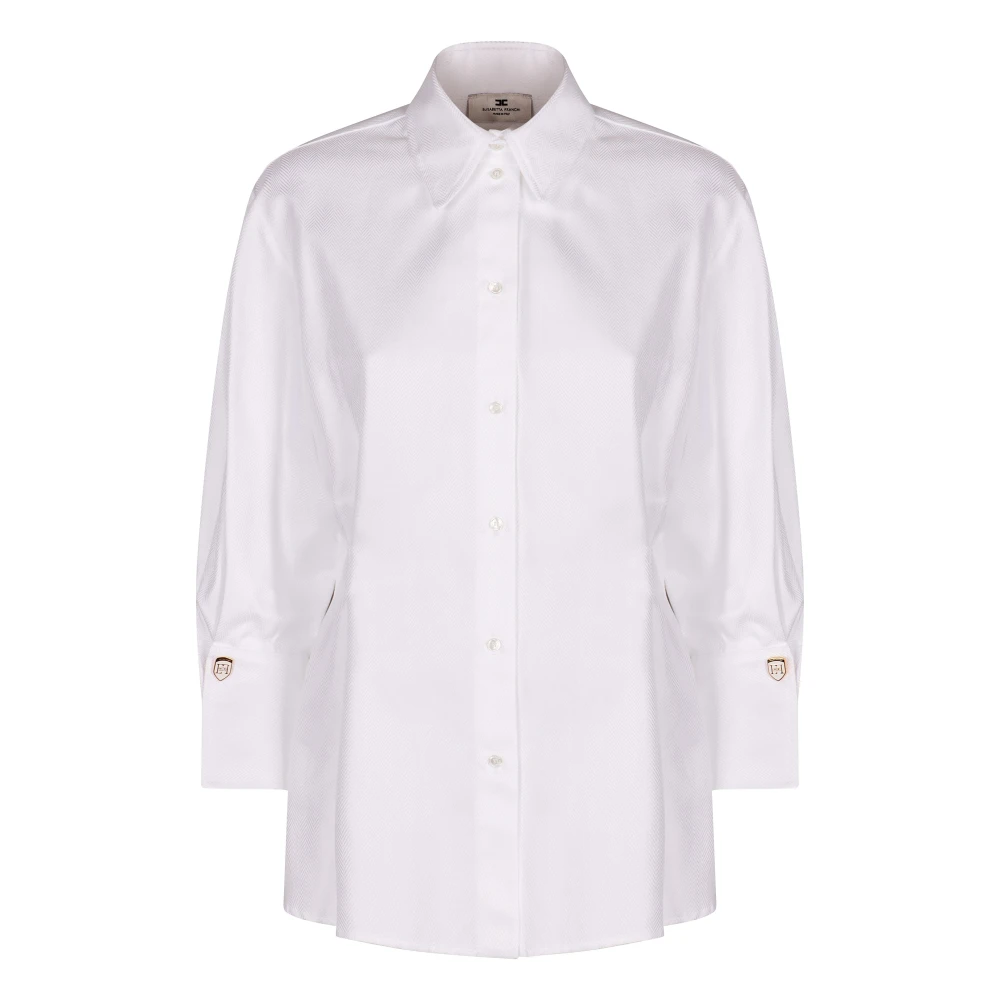 Elisabetta Franchi Chevron Katoenen Poplin Oversized Shirt White Dames