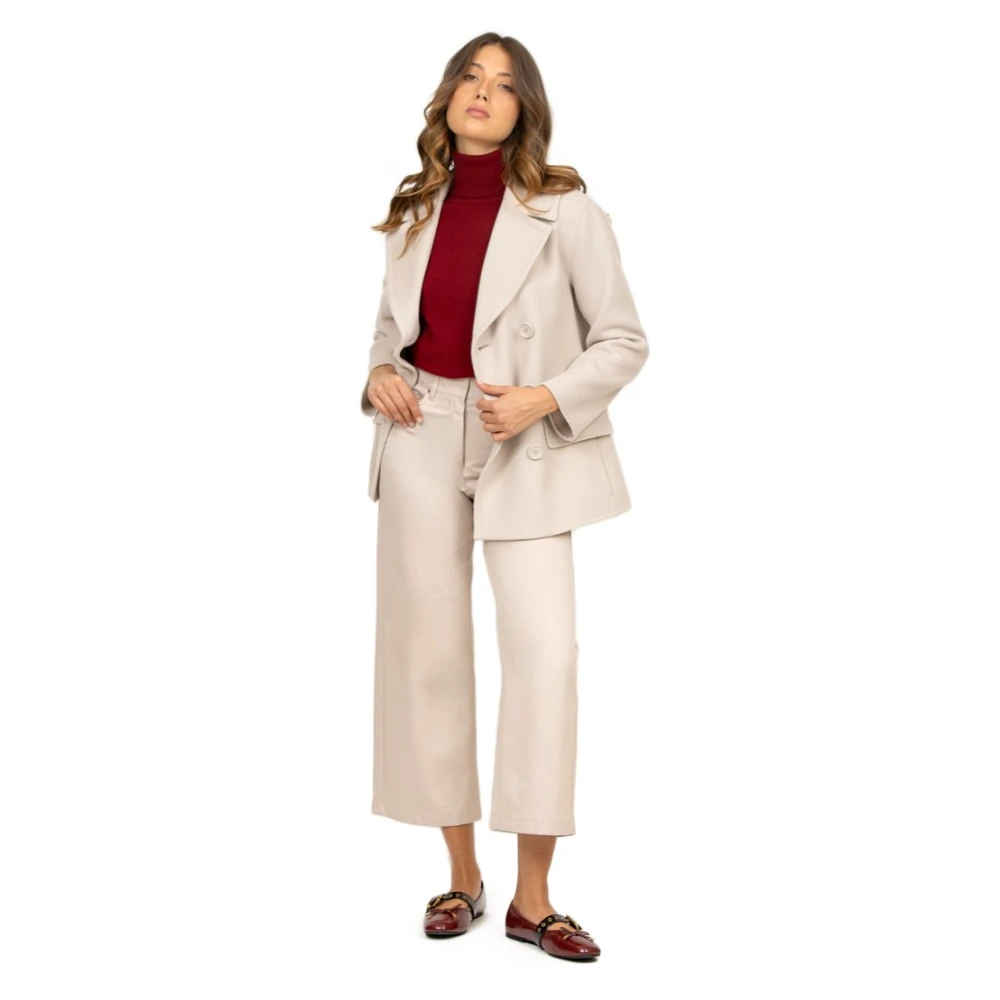 Max Mara Beige Katoenen Wijde Pijp Broek Beige Dames