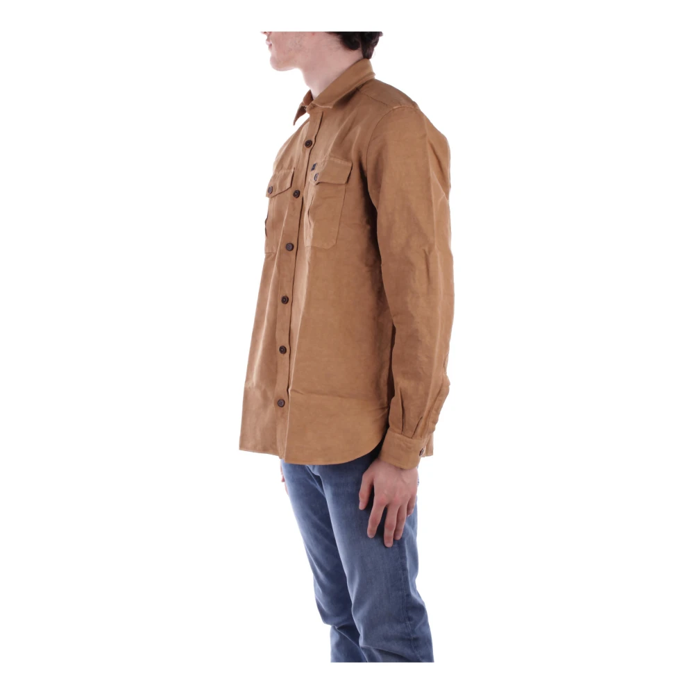Fay Linnen Knoopshirt Brown Heren