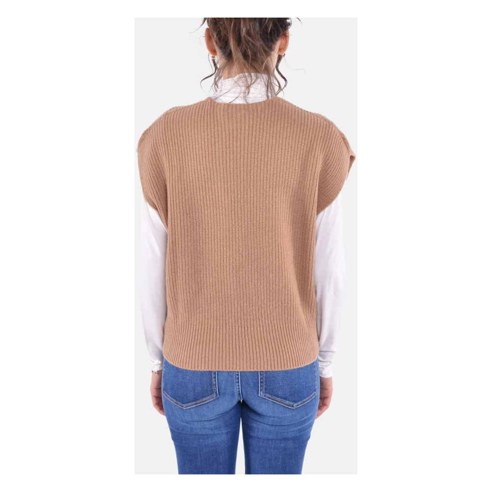 Kangra Geribbeld Wol Gilet Brown Dames