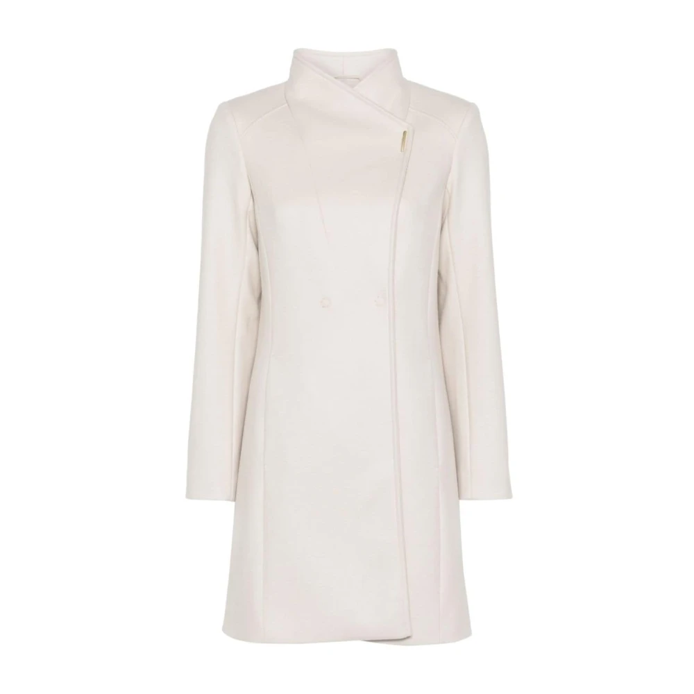 Liu Jo Beige dubbelrijige jas met gouden accenten White Dames
