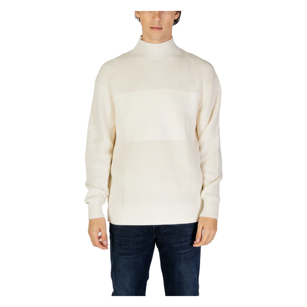 Calvin Klein Jeans Hoge Steek Trui Collectie Herfst Winter Beige Heren