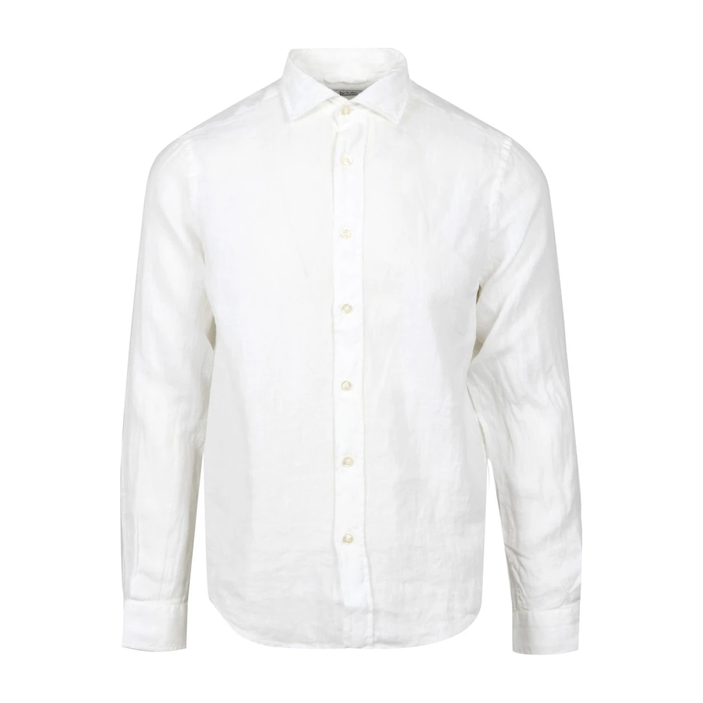 Roy Roger's Riviera Linnen Pierce Patroon Shirt Wit White Heren