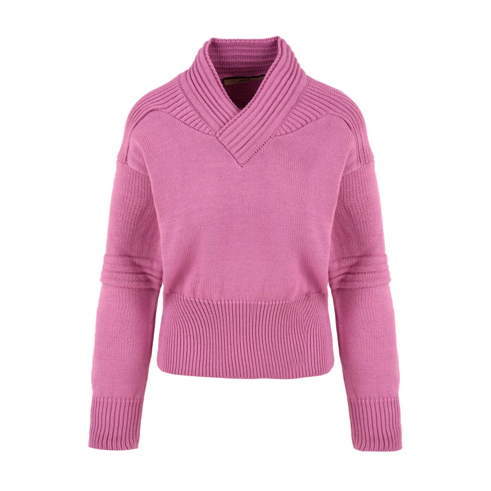 Akep Women's Pink V-Neck Knitwear, S, Fuchsia Jumper For