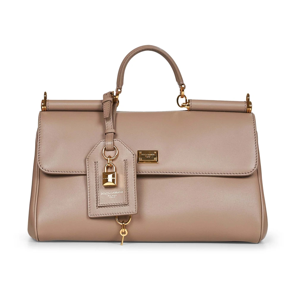 Dolce & Gabbana Women's Beige Taupe Leather Shoulder Bag With Padlock