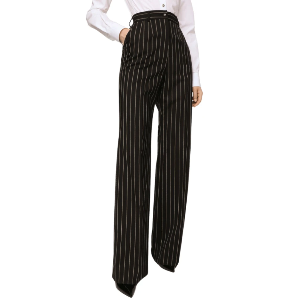 Dolce & Gabbana Bruine Gestreepte Wol Palazzo Broek Brown Dames