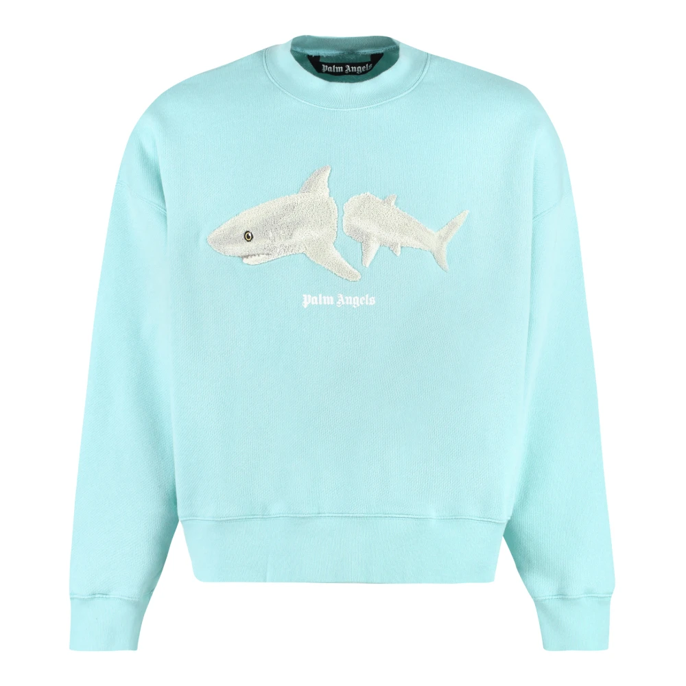 Palm Angels Geborduurde haaiensweatshirt Blue Heren