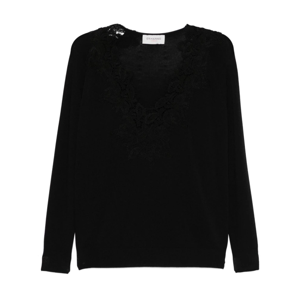 Ermanno Scervino Zwarte V-hals trui met geribbelde manchetten Black Dames