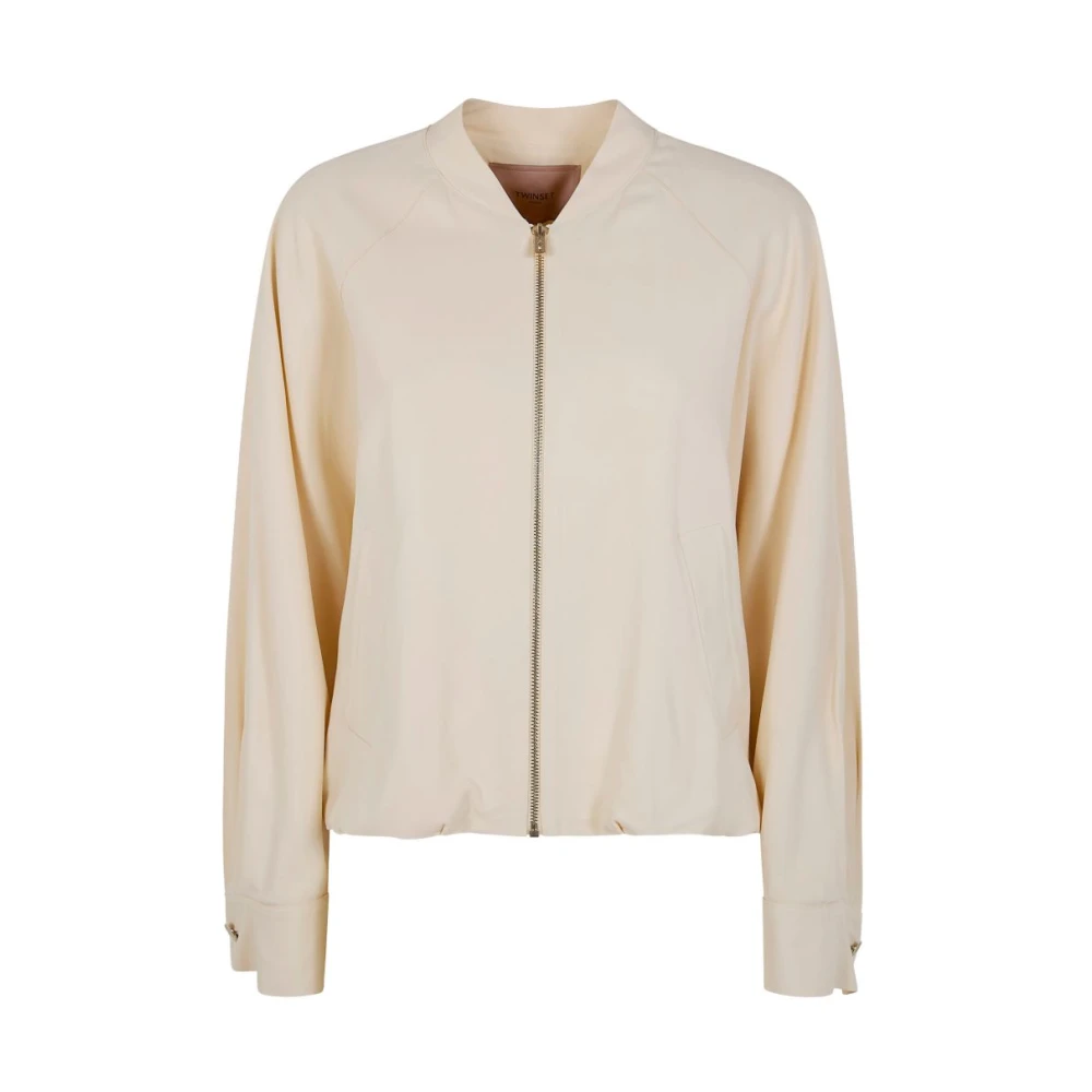 Twinset Women's Beige Bomber Jackets, L, Bomber Jacket With Kimono Sleeves