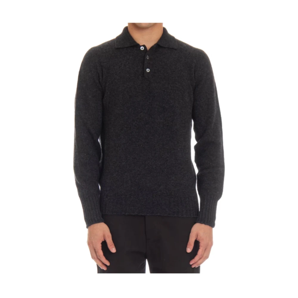 Drumohr Wollen Polo Shirt in Koolstof Black Heren