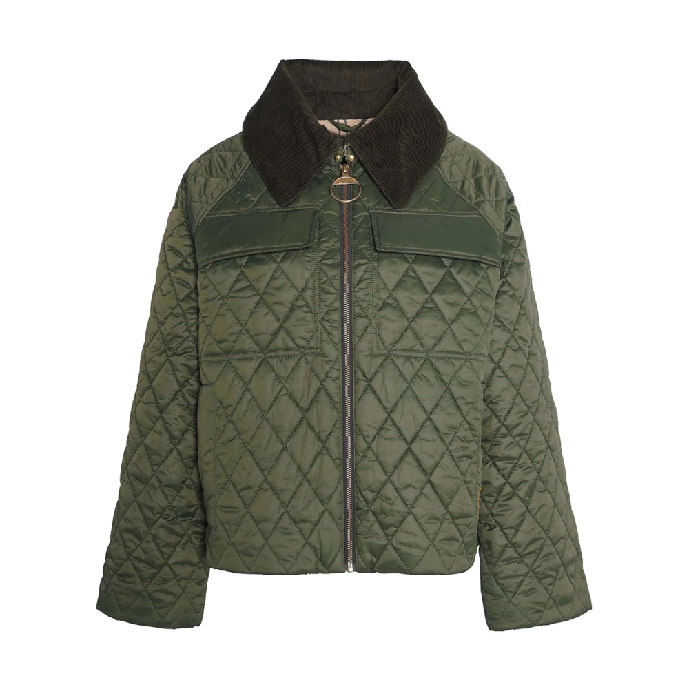 Barbour Gewatteerde jas met koord kraag Green Dames
