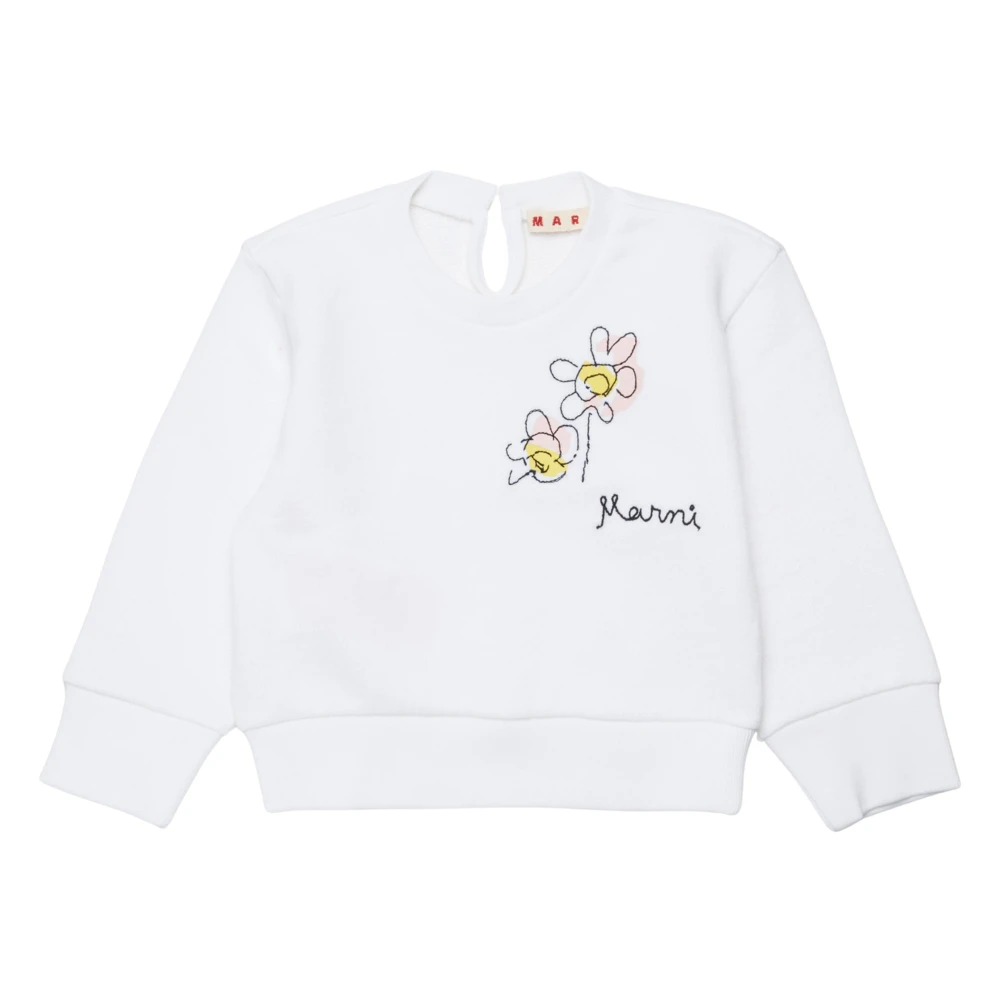 Marni Girls White Kids Sweatshirts, 2 Y, Embroidered Flower Logo Sweatshirt