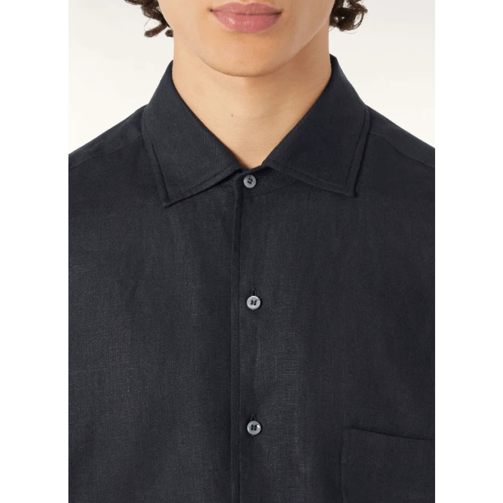 Loro Piana Navy Blue Linen André Overhemd Blue Heren