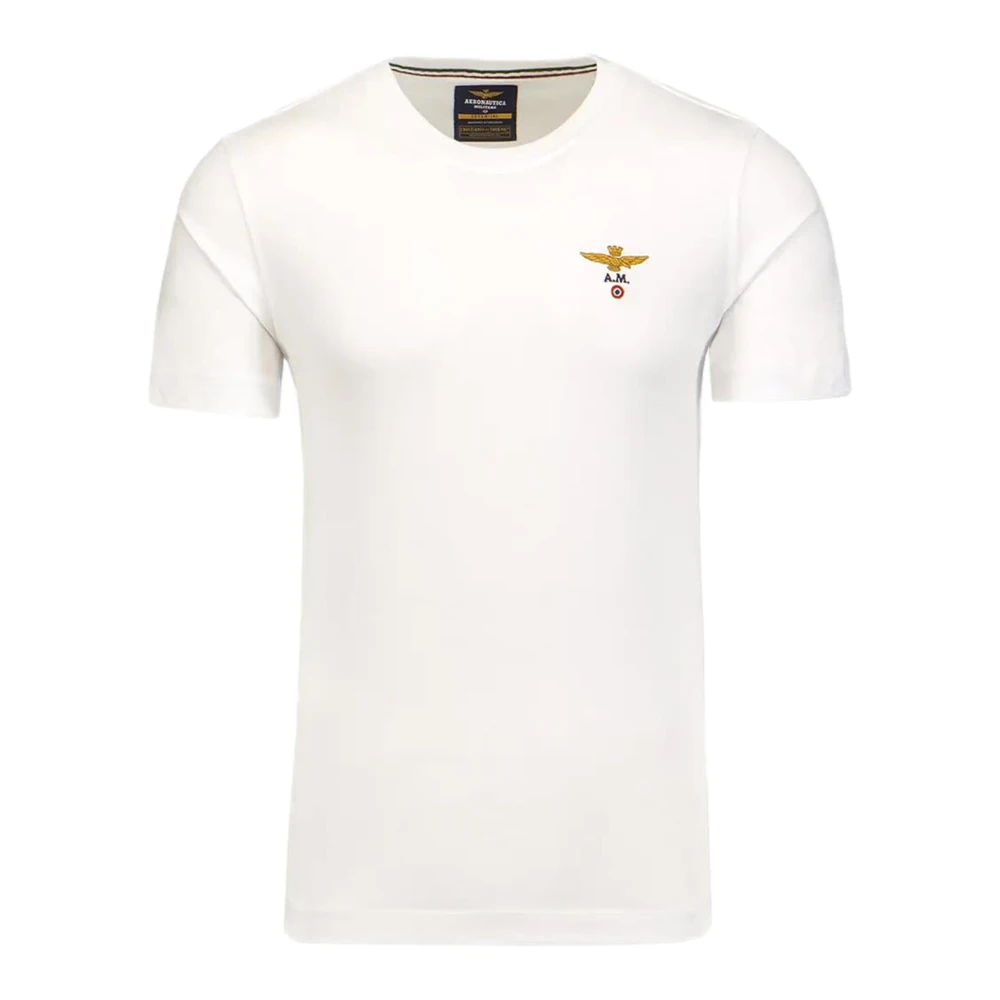 Aeronautica militare Basis Katoen Ronde Hals T-Shirt Wit White Heren