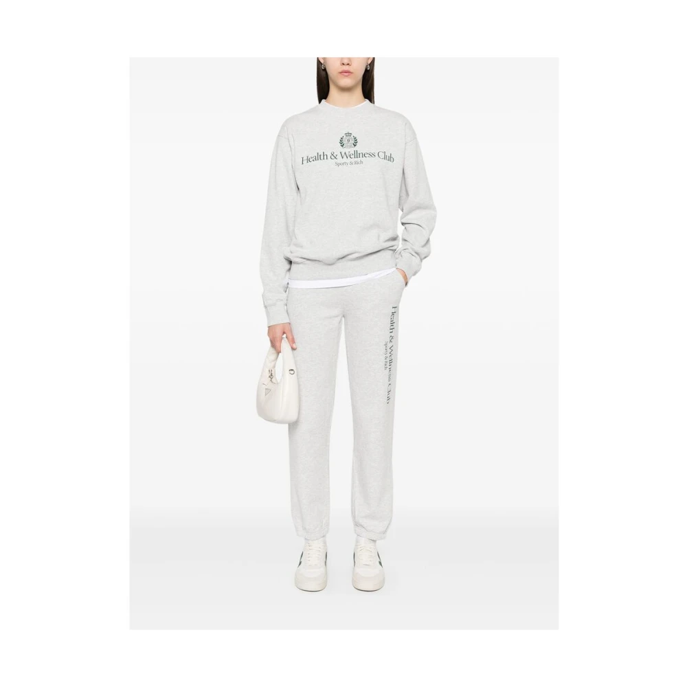 Sporty & Rich Heather Grey Logo Print Crew Neck Sweater Gray Dames