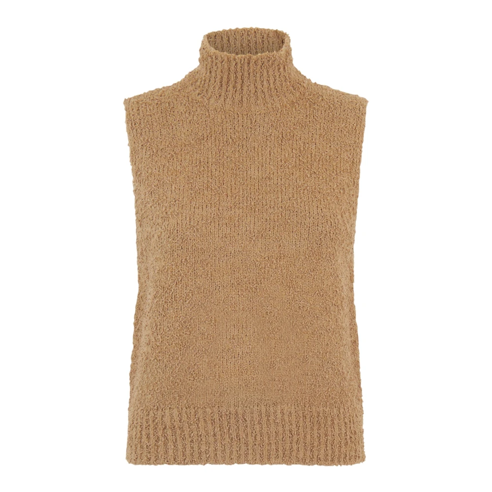 Pinko Donna Beige Gilet A Collo Alto In Misto Lana
