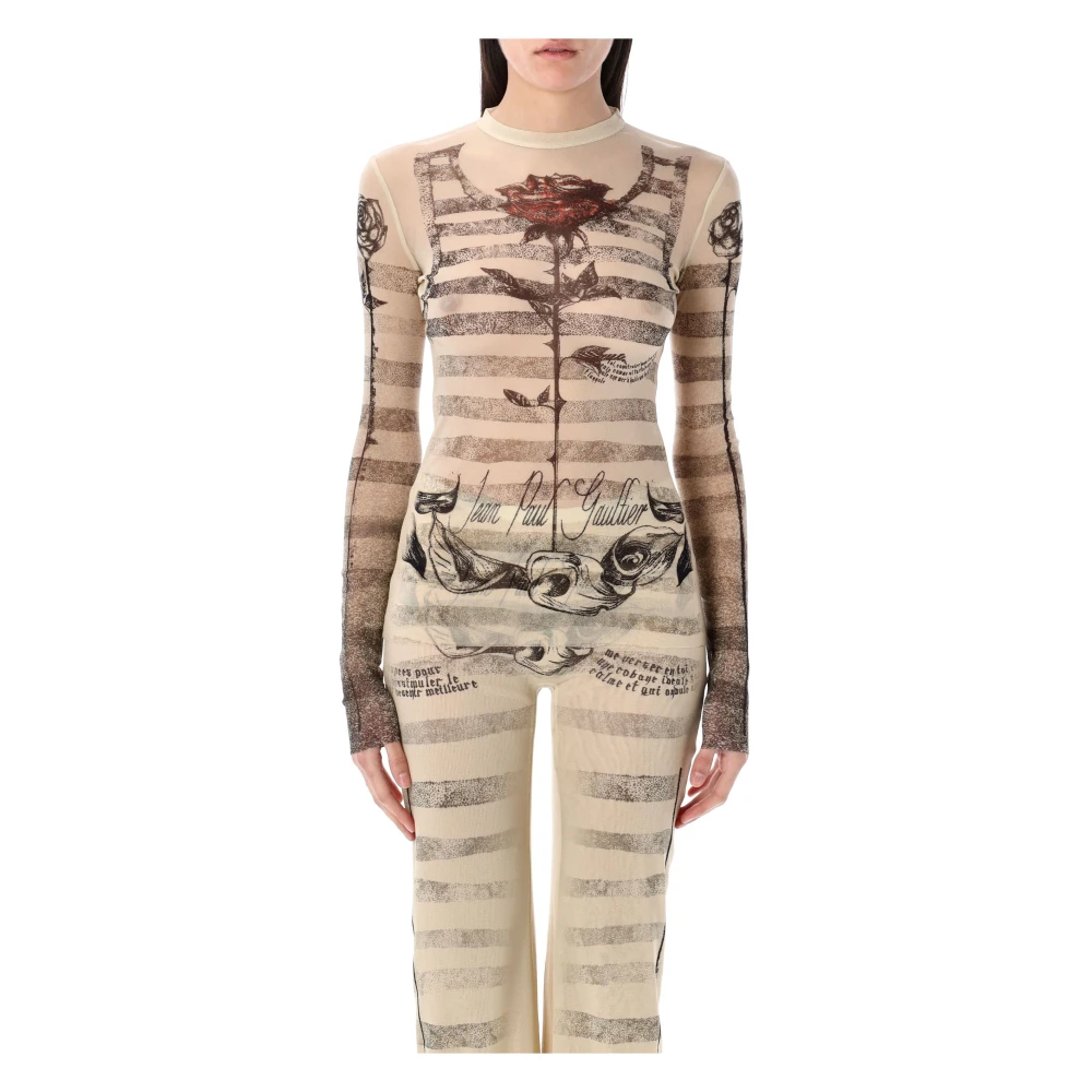 Jean Paul Gaultier Mesh Tattoo Mouw Top Multicolor Dames