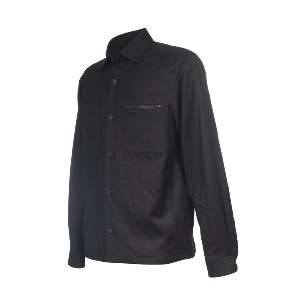 Ermenegildo Zegna Techmerino overshirt met knoopsluiting Black Heren