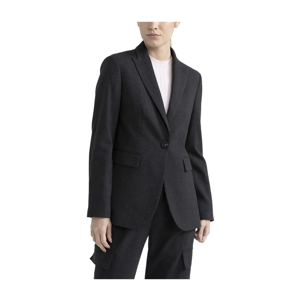PESERICO Single-breasted blazer in technische wolflanel Black Dames