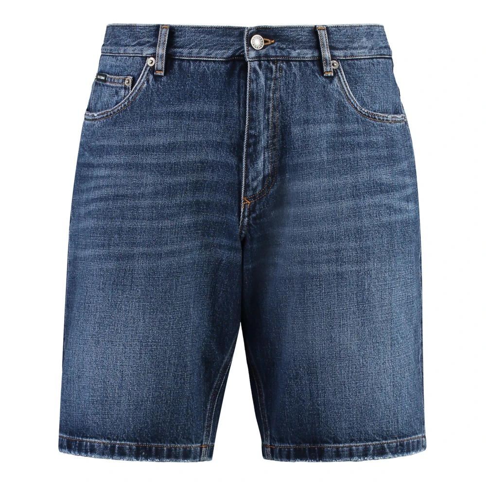 Dolce & Gabbana Denim Shorts met Achterlogo Label Blue Heren